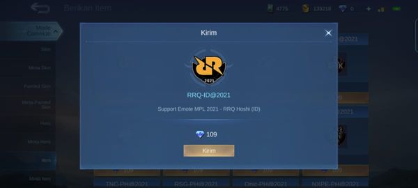 Beli Gift Item (7 Hari) Battle Emote: RRQ-ID@2021 Mobile Legends ...