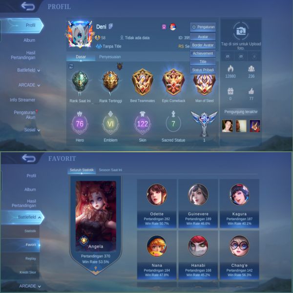 Mobile Legends | Skins (120) | Heroes (75) | Max VI Emblem | Android | Instant Delivery