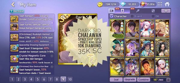 DARK SID, CHALAWAN, DKK SPACESHIP (SPC) + PIRATE KING BEAR PENDANT GG, 10K DM, 35K SC, LOG LINE ANDROID/IPHONE