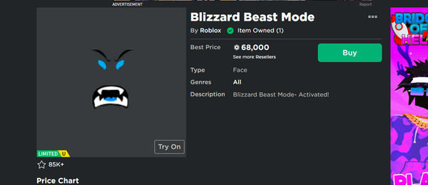 Beli Item Blizzard Beast Mode Limited Face Roblox Terlengkap Dan Thumbnail 
