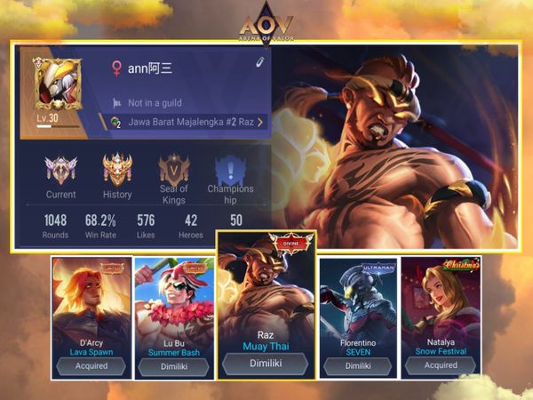 AOV account {Hero 42 Skin 50} DIVINE RAZ