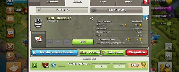 CLAN COC LEVEL 9 CLAN NAME "BROTHERHOOD 2" WARLOG NOMINUS NICK BAGUS MANTAP