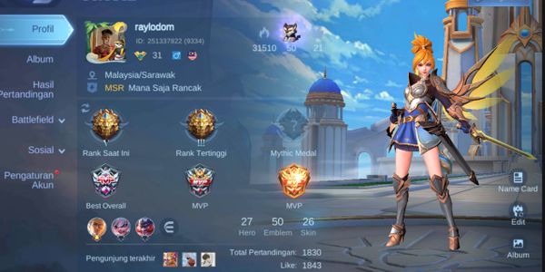 Akun Smurf Legend + Lightborn Fanny DLL