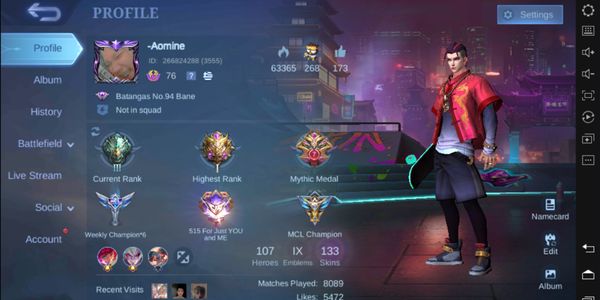 Hero 107 Emblem ALL MAX + Epic Limit Saber + STUN Chou + M World Ling + 10 Epic + Starlight Ruby DLL