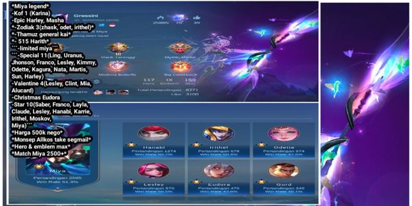 Cheap ml sultan skin legend Miya account