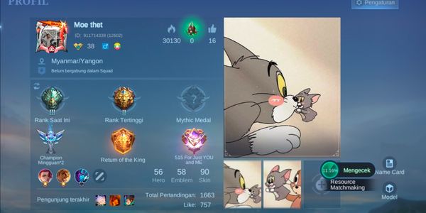 Mobile Legend Account Hero56 Skin90 Allunbind 1Limit 1TF 1Kungfu Panda 3Epic Very Good Safe Luxurious
