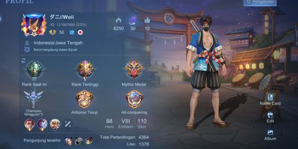 Mobile Legend Hero88 Skin110 Allunbind Emblem Max 8 Account, Very Good, Safe, Luxurious