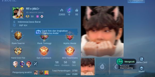 Mobile Legend Account Hero58 Skin58 Allunbind WR High Limit Epic Estes Kungfu Panda Thamus Very Safe Luxurious