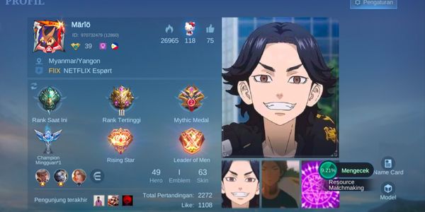 Mobile Legend Hero49 Skin63 Allunbind 1Epic Account Very Good, Safe, Luxurious
