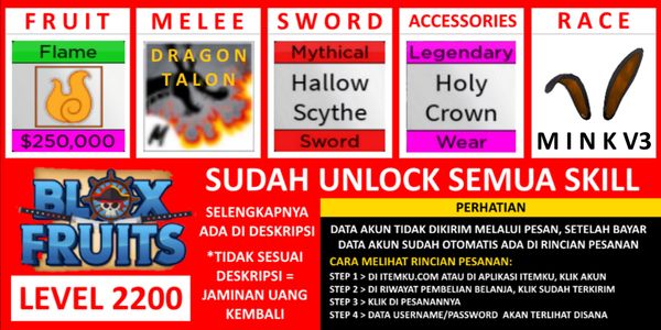 Akun Blox Fruit Lv (MAX) [AWAKEN FLAME] Belum diverifikasi