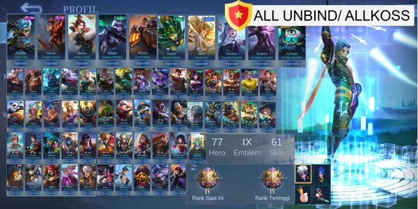 Full EMBLEM MAX account (9), Gusion 1K Match Assassin user, Starlight Gusion & Karrie, Special Alice