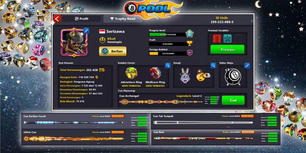 AKUN 8BP {Full Leg, 4Max Cue, 1B Coin, $1200 Cash}