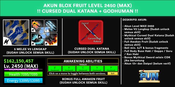 Blox Fruit Cursed Dual Katana + Godhuman Account (MAX Level)