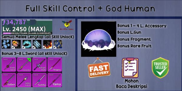 Blox Fruit Account Lvl MAX GODHUMAN (Full Skill Control)