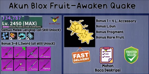 Blox Fruit Account Level Max (Awaken Quake) V2 Fighting Style