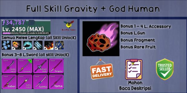 Blox Fruit Account Lvl MAX GODHUMAN (Full Skill Gravity)