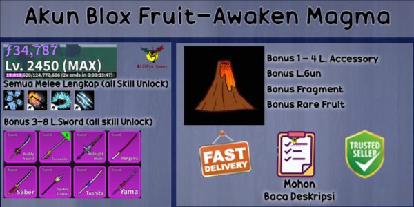 Blox Fruit Account Level Max (Awaken Magma) V2 Fighting Style