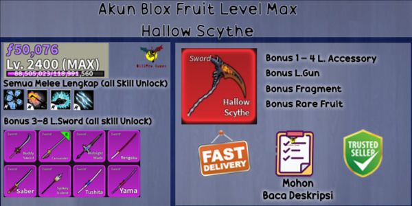 Beli Akun Akun Level Max ( Hallow Scythe) Blox Fruits Roblox Terlengkap ...
