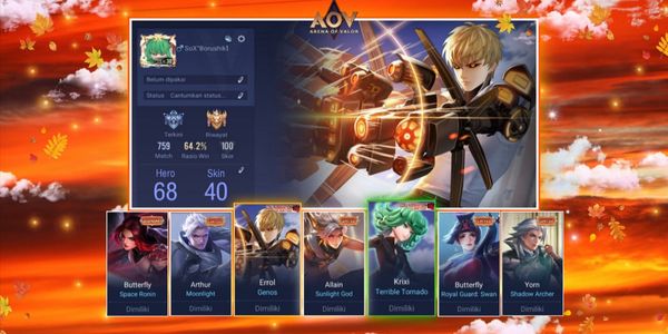AOV x One Punch Man Account {HERO 68 SKIN 40} Wr 64%