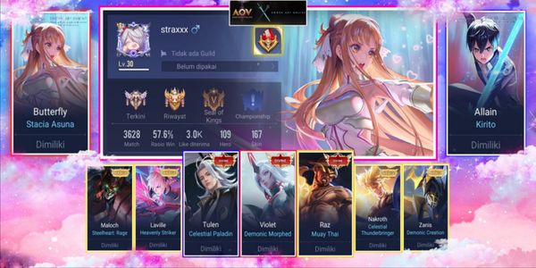 Akun AOV Sultan {Hero 109 Skin 167} Skin Mewah