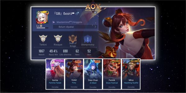 AOV Account {HERO 62 SKIN 52} 2 RUBY SKIN