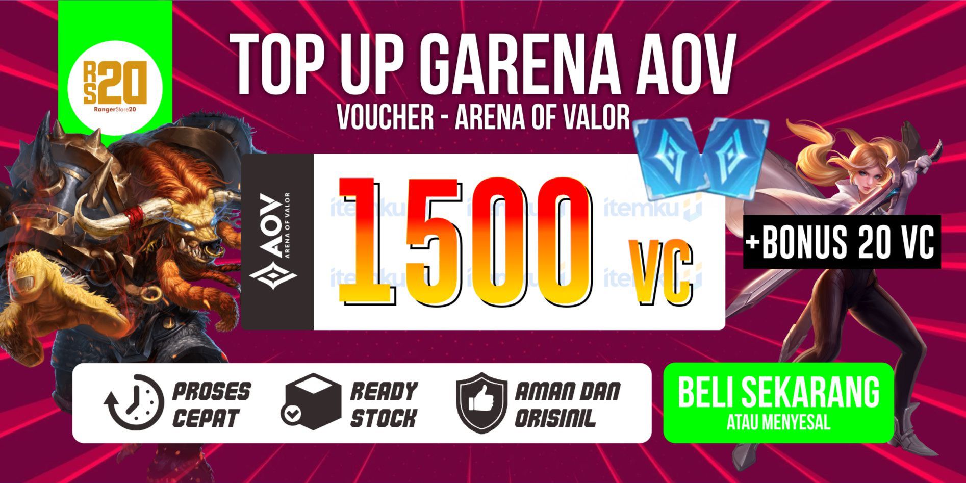 Beli Top Up 1500 Voucher login Selain FB Arena Of Valor Terlengkap 
