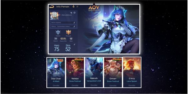 AOV Account {HERO 75 SKIN 52} 3 RUBY SKIN ,CN On