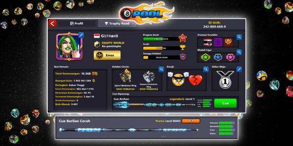 AKUN 8BP {19 Legendary Cue, 1Max Cue, 1.9 Billion+ Coin}