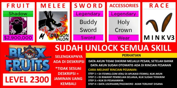 Akun Blox Fruit Lv (MAX) [SHADOW] Belum diverifikasi