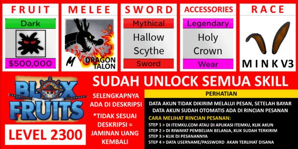 Akun Blox Fruit Lv (MAX) [AWAKEN DARK] Belum diverifikasi
