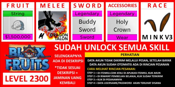 Akun Blox Fruit Lv (MAX) [AWAKEN STRING] Belum diverifikasi
