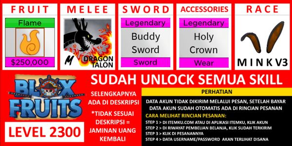 Akun Blox Fruit Lv (MAX) [AWAKEN FLAME] Belum diverifikasi