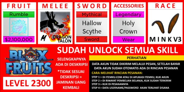 Akun Blox Fruit Lv (MAX) [AWAKEN RUMBLE] Belum diverifikasi