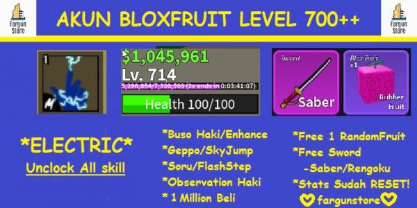 Bloxfruit Account Level 700++ [Electric] Second sea