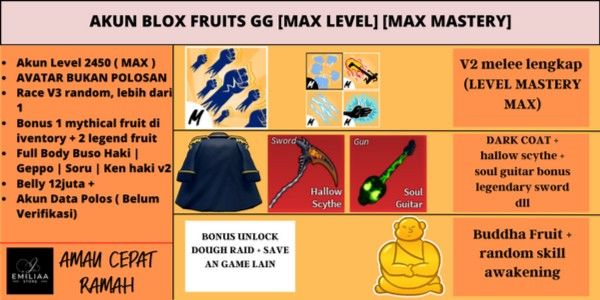 BLOX FRUIT ACCOUNT 3 MYTHICAL ITEMS [MAX LEVEL] [MAX MASTERY]