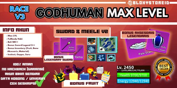 Akun Blox Fruit [Level MAX][Godhuman](Unverified)