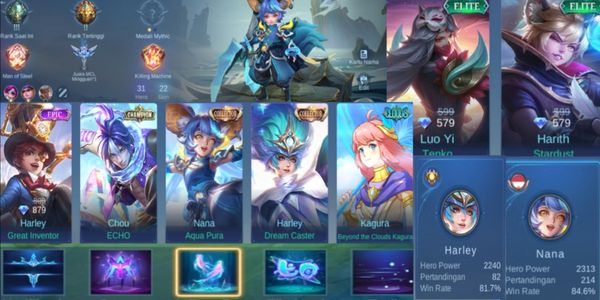 Mobile legends skin collector nana, harley collector, kagura beyond the clouds accounts are plain, great, great