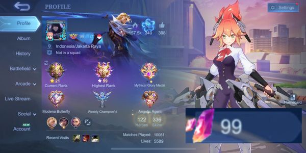 Akun sultan 2 skin legend,aspirant,40epic,kof,zodiack dan skin mewah lainya