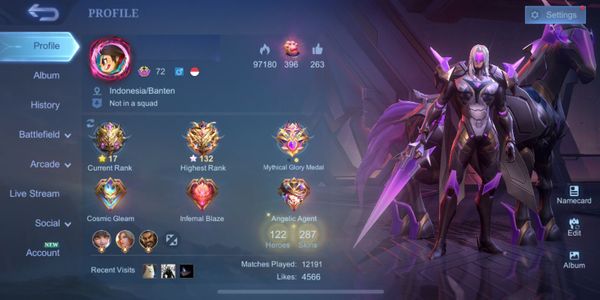Akun sultan 3 skin legend,ex imortal,abbys,35epic,kof,zodiack dan skin mewah lainya