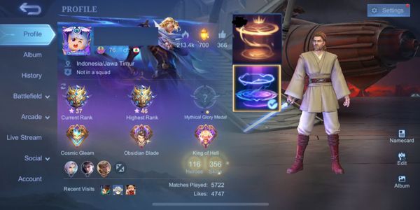 Akun sultan 4 skin legend,2 recall epic,aspirant,M4 prime,starwars,40epic,kof,zodiack dan skin mewah lainya