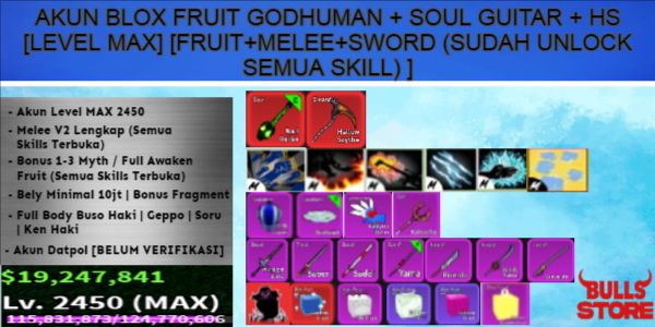 Blox Fruit Account Max Level [Godhuman+Mythical Item] (All Skills Unlocked) [DATPOL]