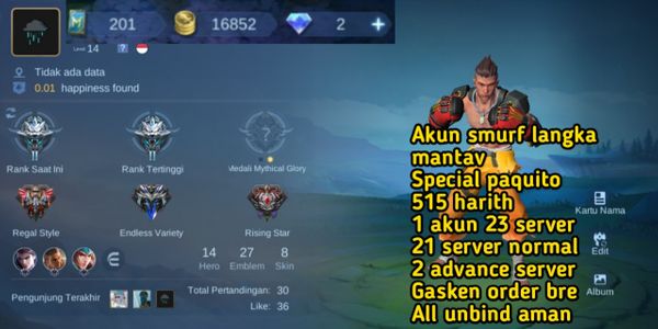 akun smurf langka mantav - ada 23 server - all unbind aman