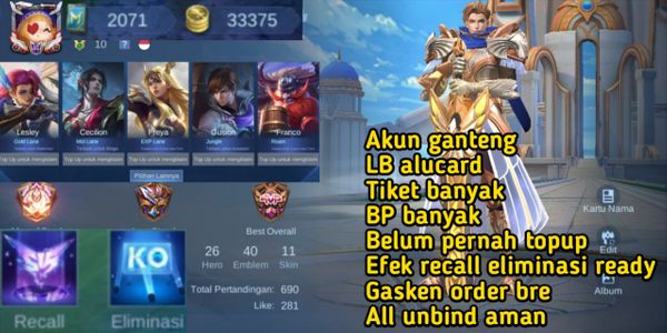 Buy Account handsome account - lb alucard - never top up - all unbind ...