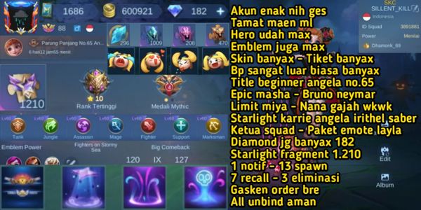 92. tamat maen ml - bp 600k - epic masha - paket emote layla - all unbind aman