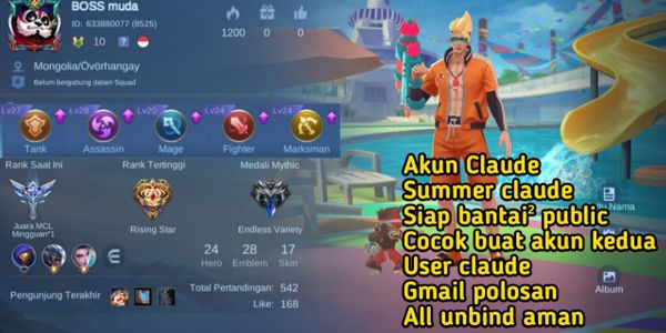 akun summer claude - cocok untuk akun kedua - siap bantai2 public - all unbind aman