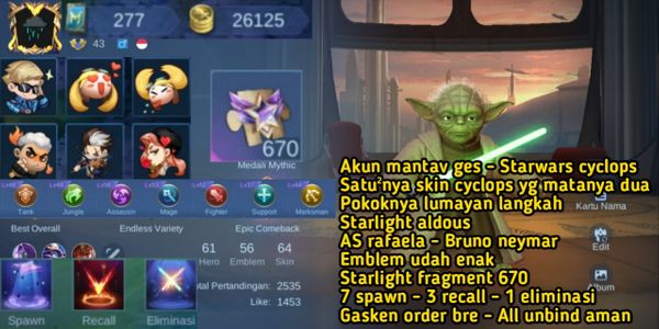 akun mantav - starwars cyclops - starlight aldous - all unbind aman