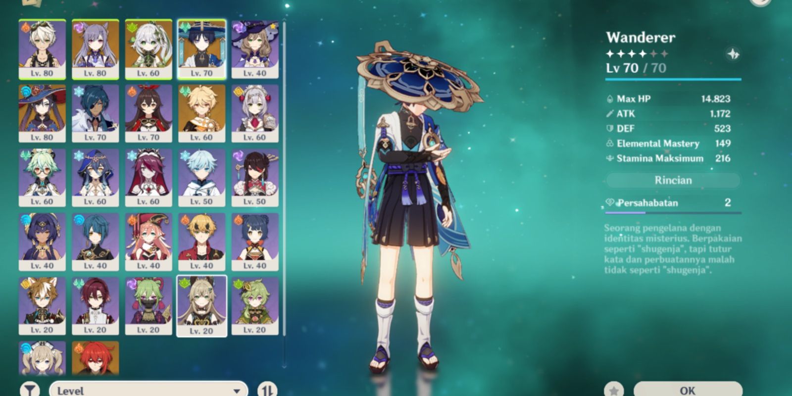 Beli Akun Nahida, wanderer, keqing, mona, diluc + 2 WEAPON B5 (1