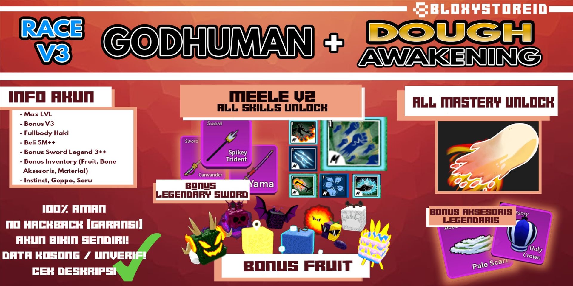 Buy Akun Akun Blox Fruit {AWAKENING DOUGH   GODHUMAN} Level MAX