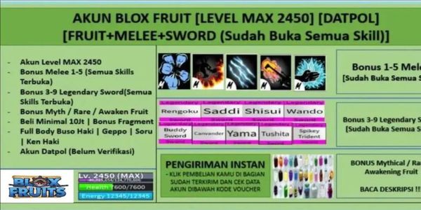 Blox Fruit Account Level MAX - Dough Fruit Max Skills - Superhuman