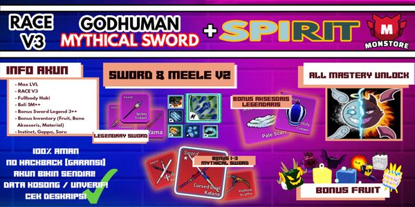Blox Fruit Account {SPIRIT + GODHUMAN + MYTHICAL SWORD} [Level MAX] (Unverified)